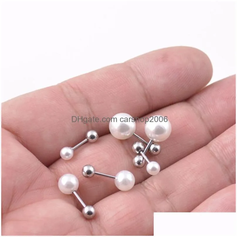 pearl screwback stud earrings stainless steel ear bone nail safe sleeping without pick