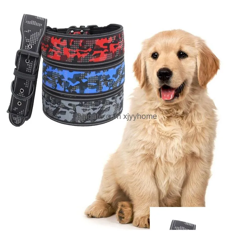 luminous camo dog collar pet waterproof reflective adjustable printed collar medium dog night pet harnesses1