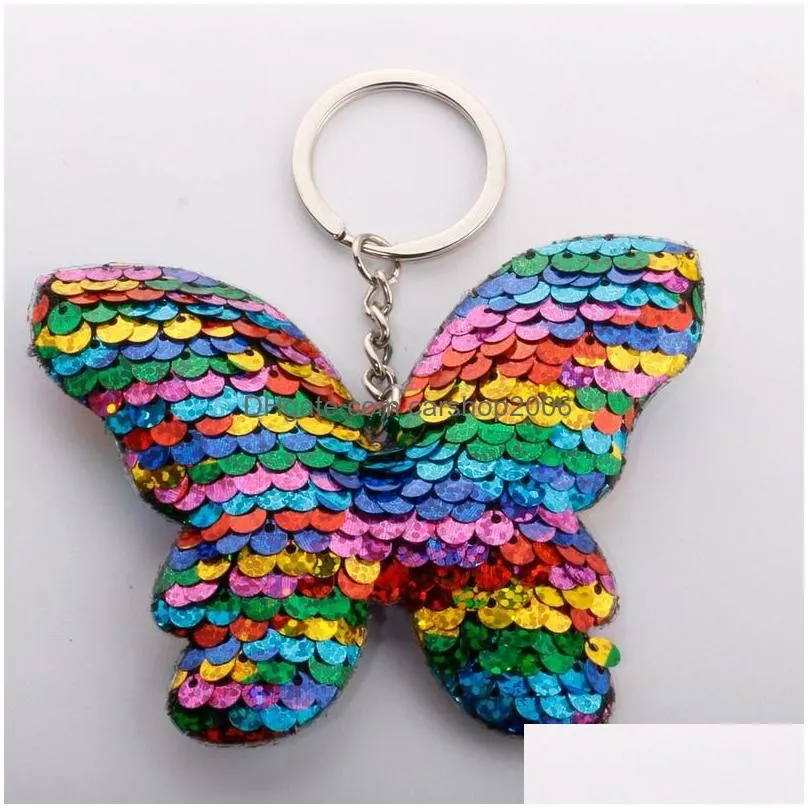 paillette sequin butterfly key rings animal pendant keychain holder bag hangs fashion jewelry