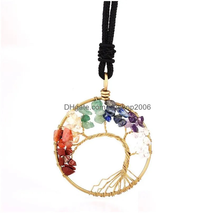 tree of life natural stone crystal chakra necklace fashion jewelry amethyst clear quartz lapis pendants gemstone necklaces will and