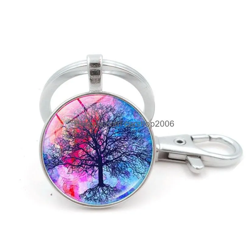 tree of life glass cabochon key ring time gem keychain hanging fashion jewelry will and sandy