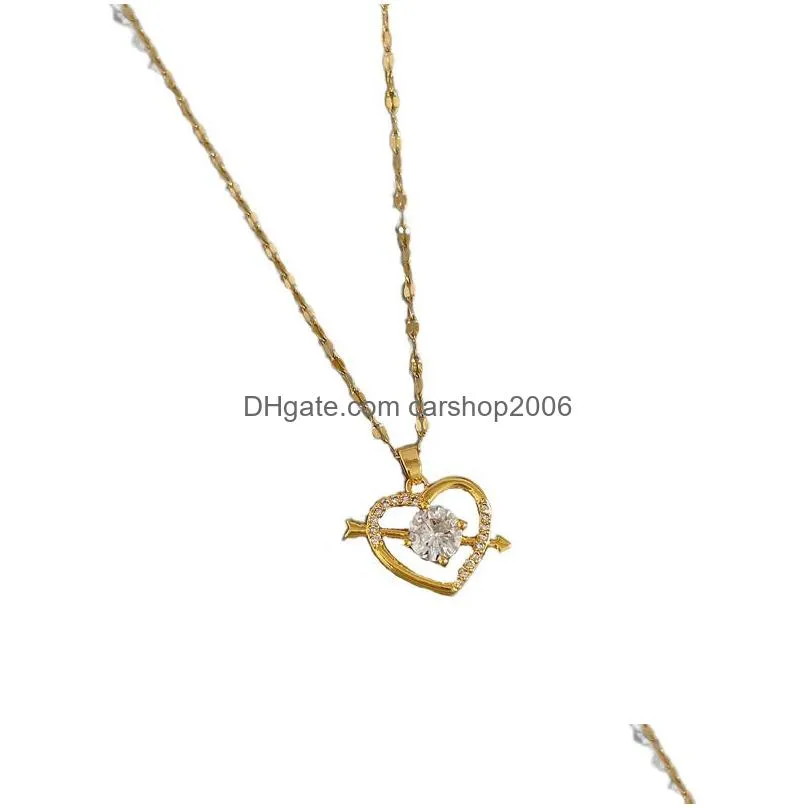stainless steel heart shape pendant necklace 18k real gold plated classic jewelry