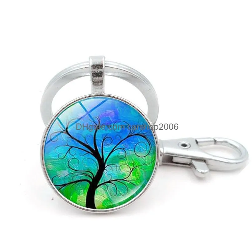 tree of life glass cabochon key ring time gem keychain hanging fashion jewelry will and sandy