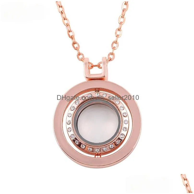 crystal rotatable locket necklace round pendant with chains for women diy fashion jewelry will and sandy