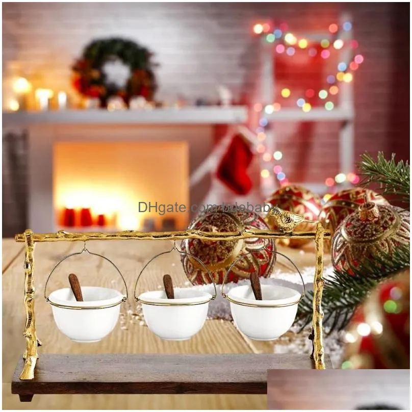 dishes plates gold oak branch snack bowl stand christmas candy decoration display home party specialty rack