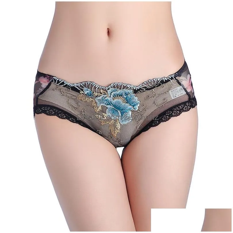 flower rose embroidery briefs low waist lace transparent sexy panties lingeries underwear fashion women clothes