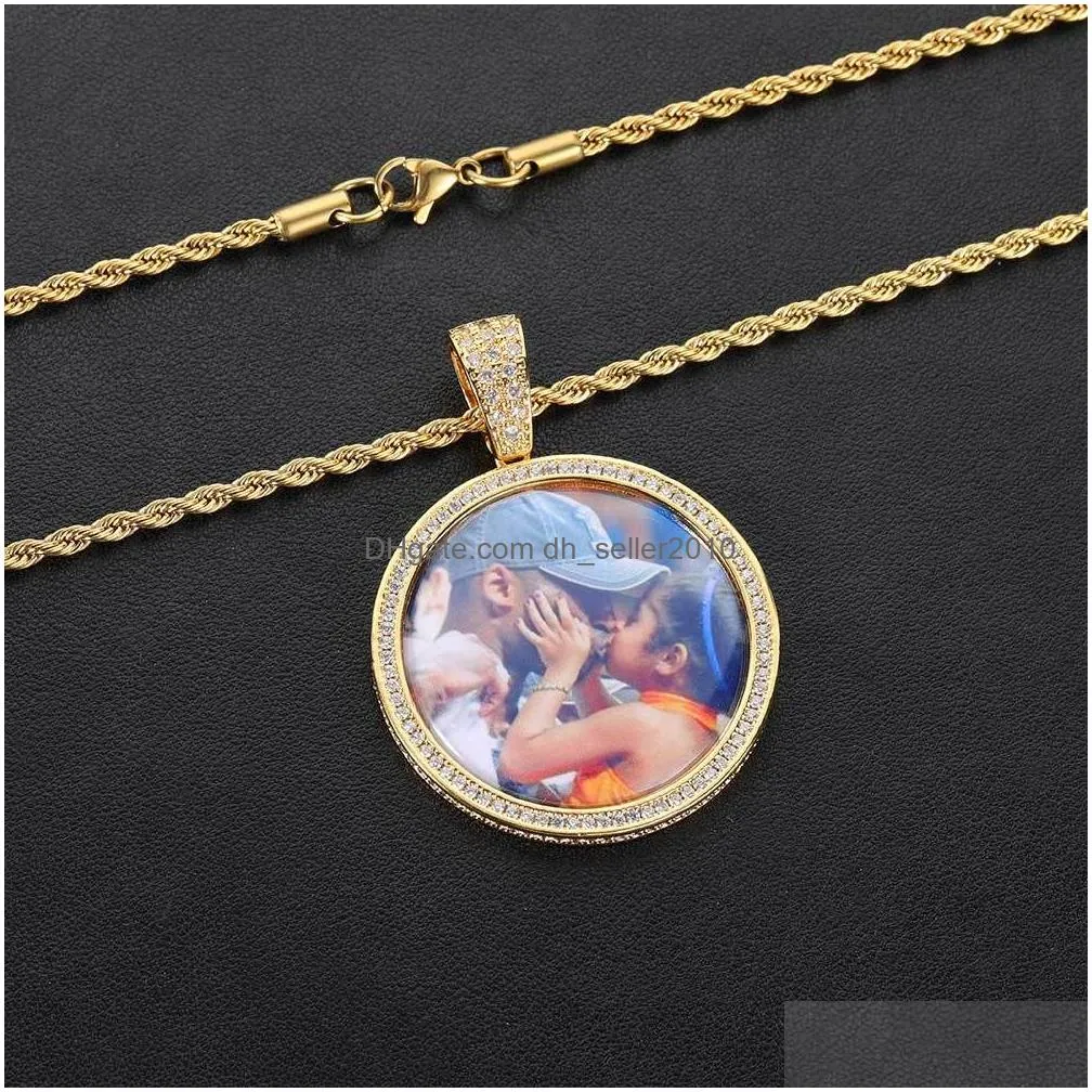 classic custom photo pendant necklace bling zircon memorial frame medal pendants jewelry