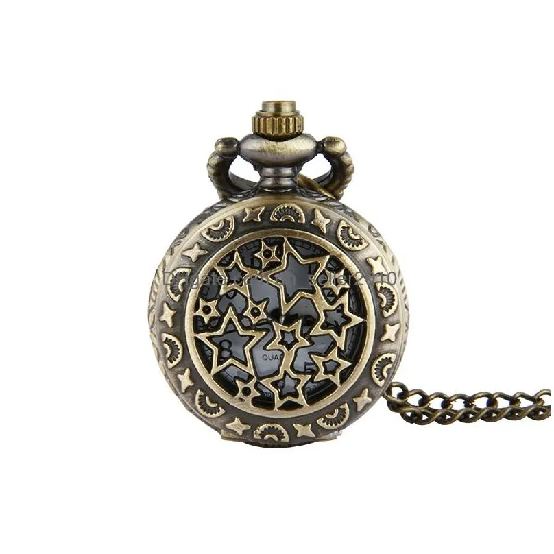 bronze pocket watch retro hollow heart star love mom dad crown roman numbers pocket watches pendant fashion jewelry will and sandy
