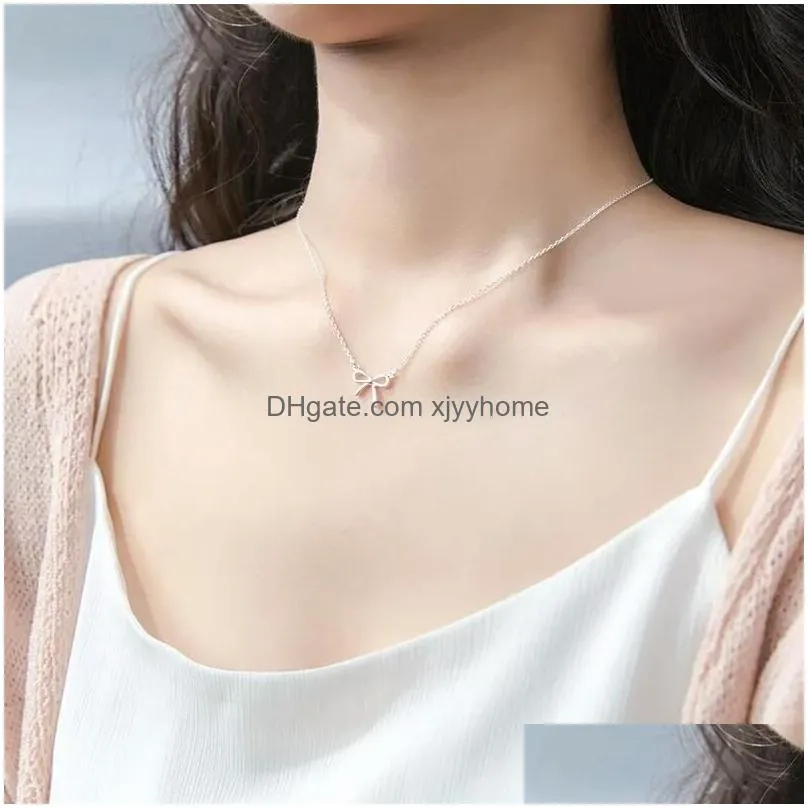 pendants 925 sterling silver lovely bow knot pendant necklace for girls women fashion jewelry gift d3861