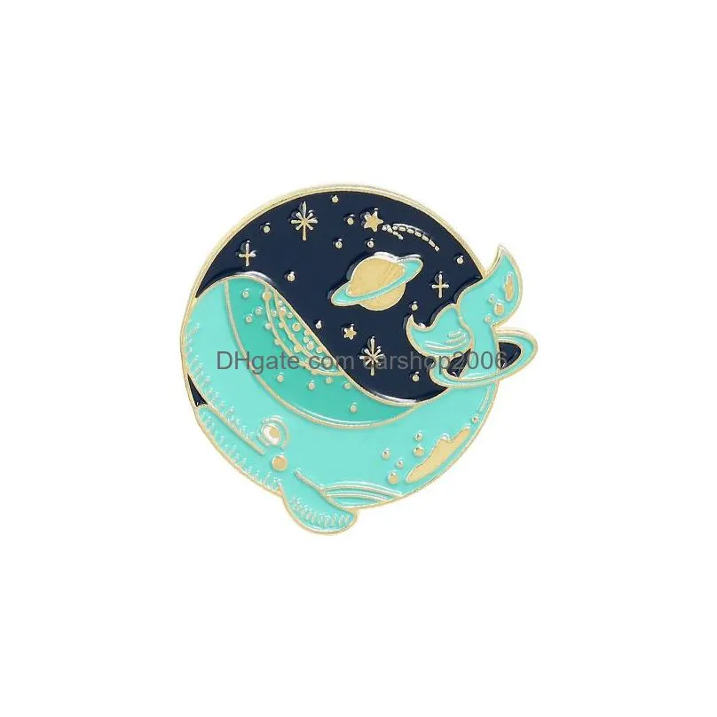 universe sea whale brooches pins cute enamel lapel pin badge for women men fashion jewelry will and sandy