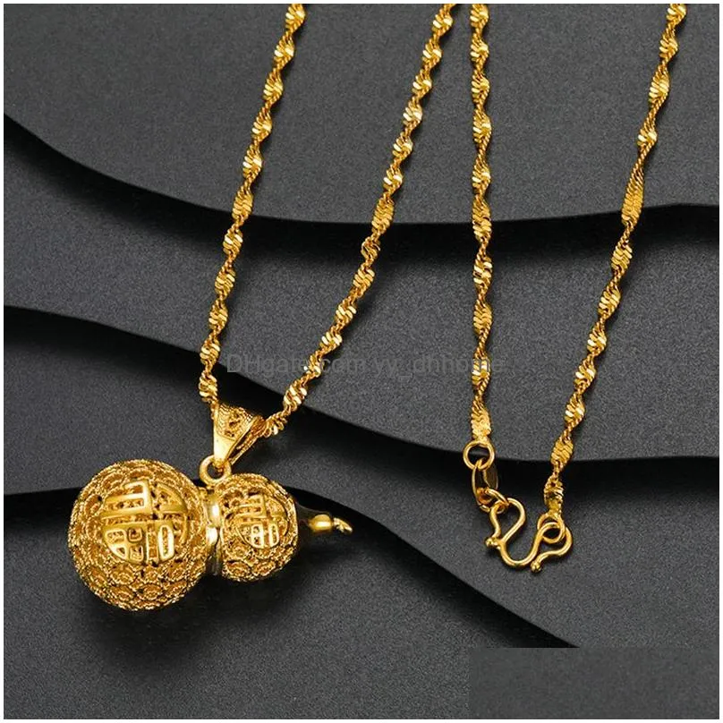 topbling hollow gourd pendant necklace gold plated china fu girls women jewelry gift