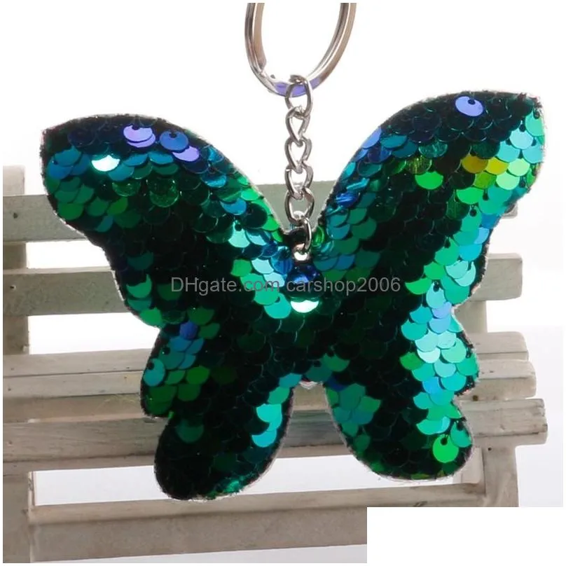 paillette sequin butterfly key rings animal pendant keychain holder bag hangs fashion jewelry