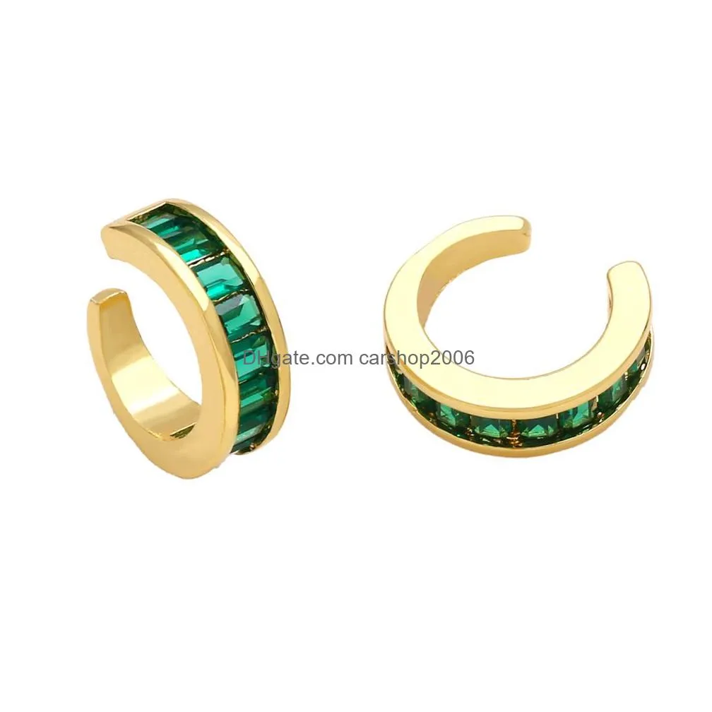 hip hop hoop earrings bling colorful zircon dangle earrings no piercing ear clips gold plated jewelry