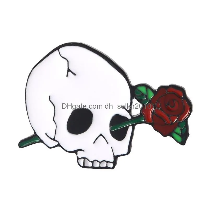 flower rose skull brooch pins enamel lapel pin for women men top dress cosage fashion jewelry will and sandy