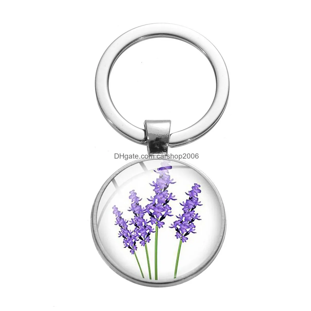 lavender glass cabochon key rings metal picture keychain handbag hangs for women children fashion jewelry will and sandy