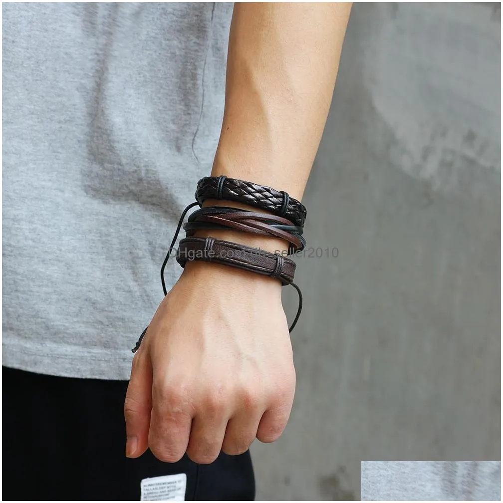 weave leather bracelet charm adjustable multilayer wrap bracelets wristband bangle cuffs women men fashion jewelry drop ship