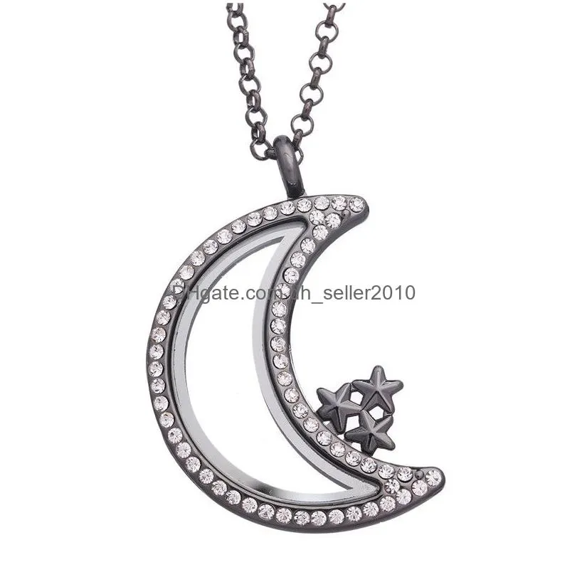 crystal star moon floating locket necklace gold chains openable open living memory pendant diy fashion jewelry for women