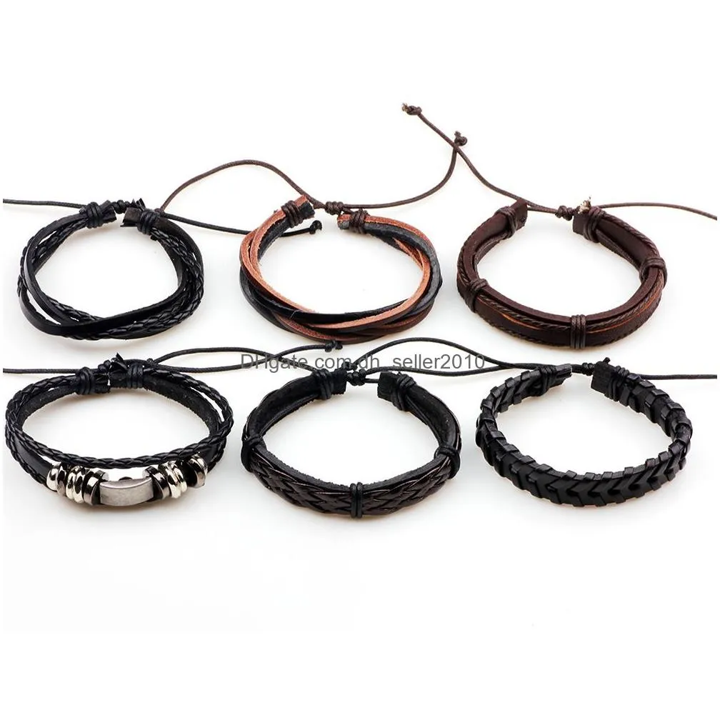 weave leather bracelet charm adjustable multilayer wrap bracelets wristband bangle cuffs women men fashion jewelry drop ship