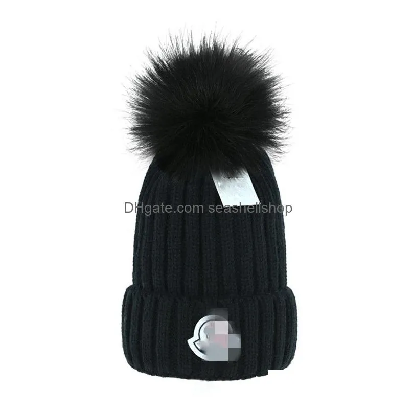 winter knitted beanie woolen hat women chunky knit thick warm faux fur pom beanies hats female bonnet beanie caps 7 colors