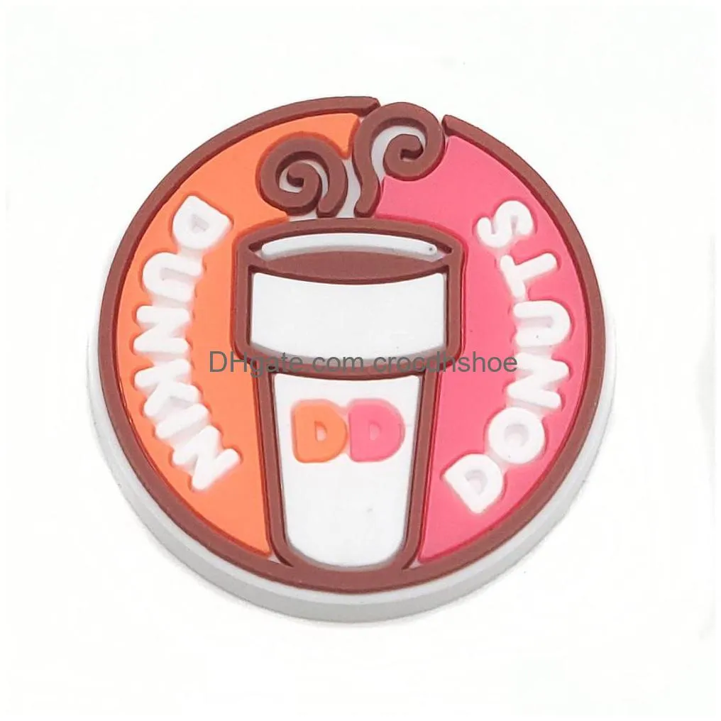  jibitzwholesale dunkin douts hamburg milk tea cartoon clog charms shoe accessories pvc decoration buckle soft rubber clog charms fast