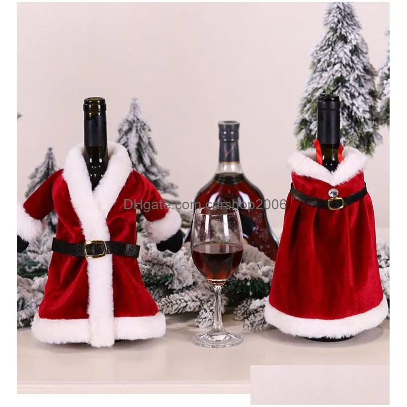 red christmas cloak coat wine bottle cover bag hangs christmas decorations festive party home decor drop ship