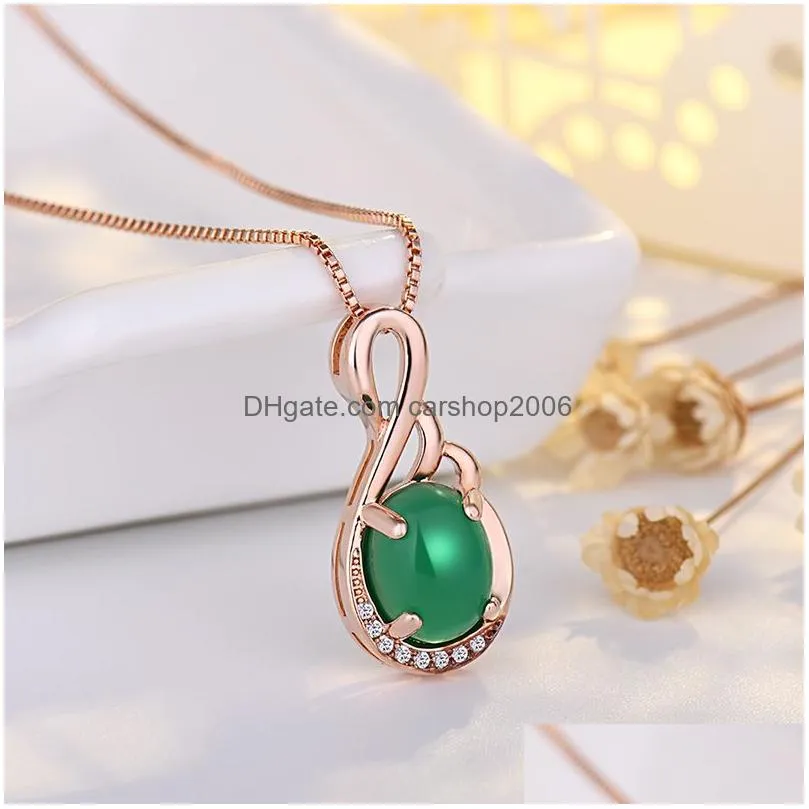 green oval jade pendant necklace s925 silver plated engagement wedding jewelry christmas gift