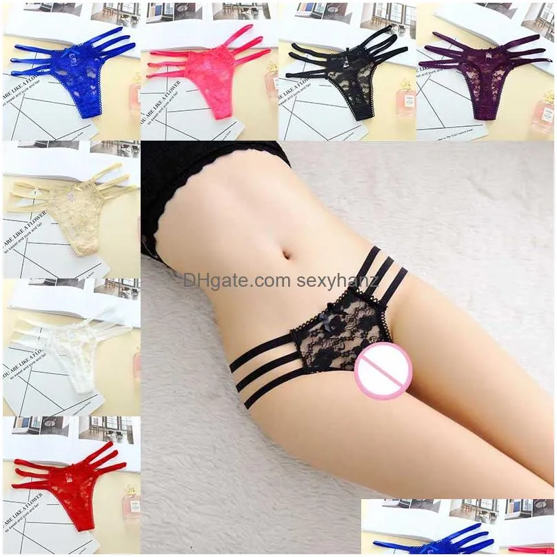 20type sexy lace women panties see through low waist open crotch underwear briefs bowknot pearl lingerie thong g string t back woman