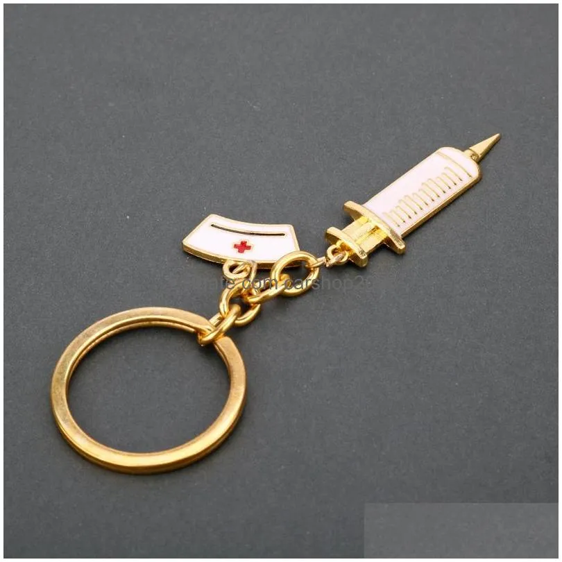 women nurse injector echometer charm key ring gold keychain hangbag hangs fashion jewelry will and sandy