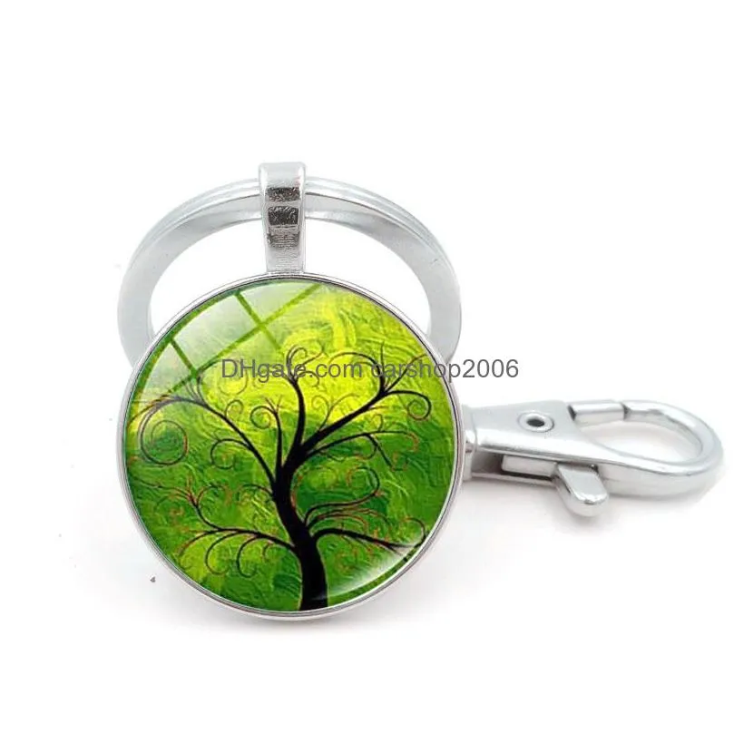 tree of life glass cabochon key ring time gem keychain hanging fashion jewelry will and sandy