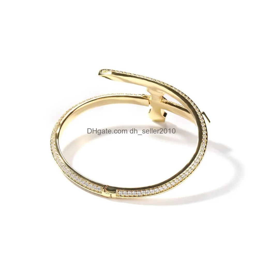 bling full white zircon justice bangle real gold plated hip hop couple jewelry