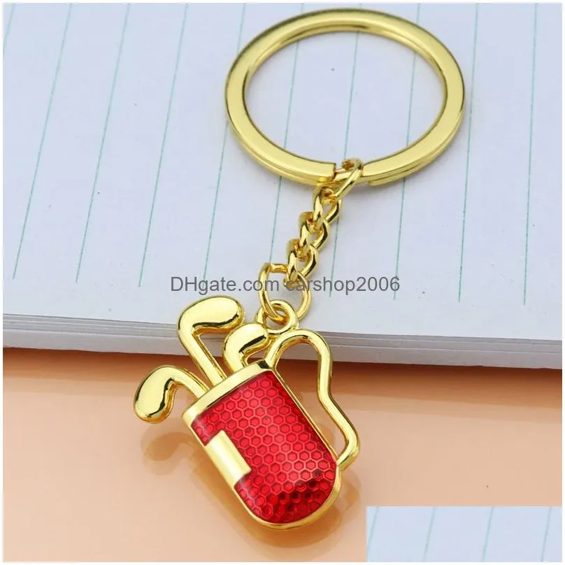 gold golf club key ring red metal golf bag keychain hangings women men fashion jewelry will and sandy