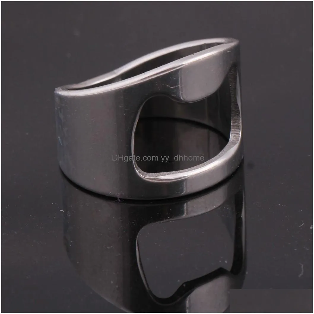 2 pcs stainless steel finger ring bottle opener bar beer tool mens jewelry