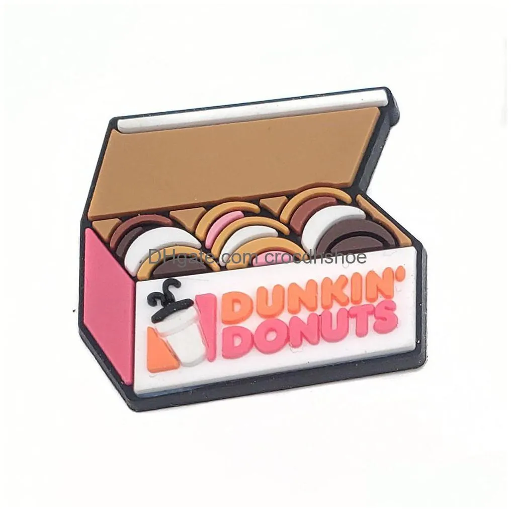  jibitzwholesale dunkin douts hamburg milk tea cartoon clog charms shoe accessories pvc decoration buckle soft rubber clog charms fast