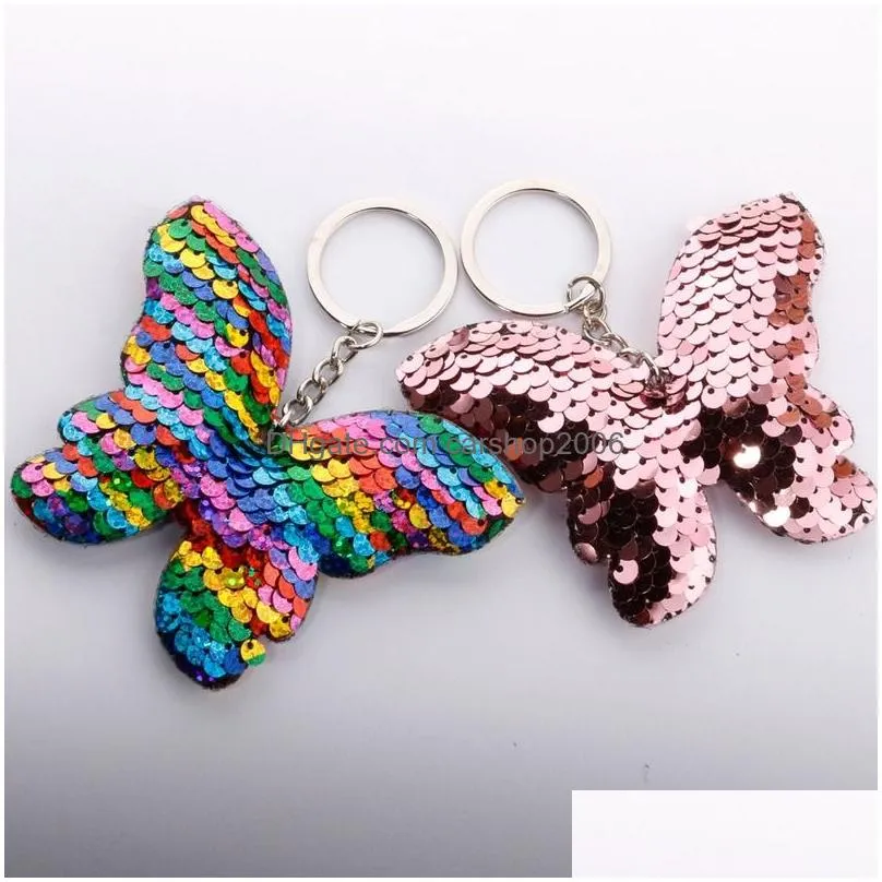 paillette sequin butterfly key rings animal pendant keychain holder bag hangs fashion jewelry