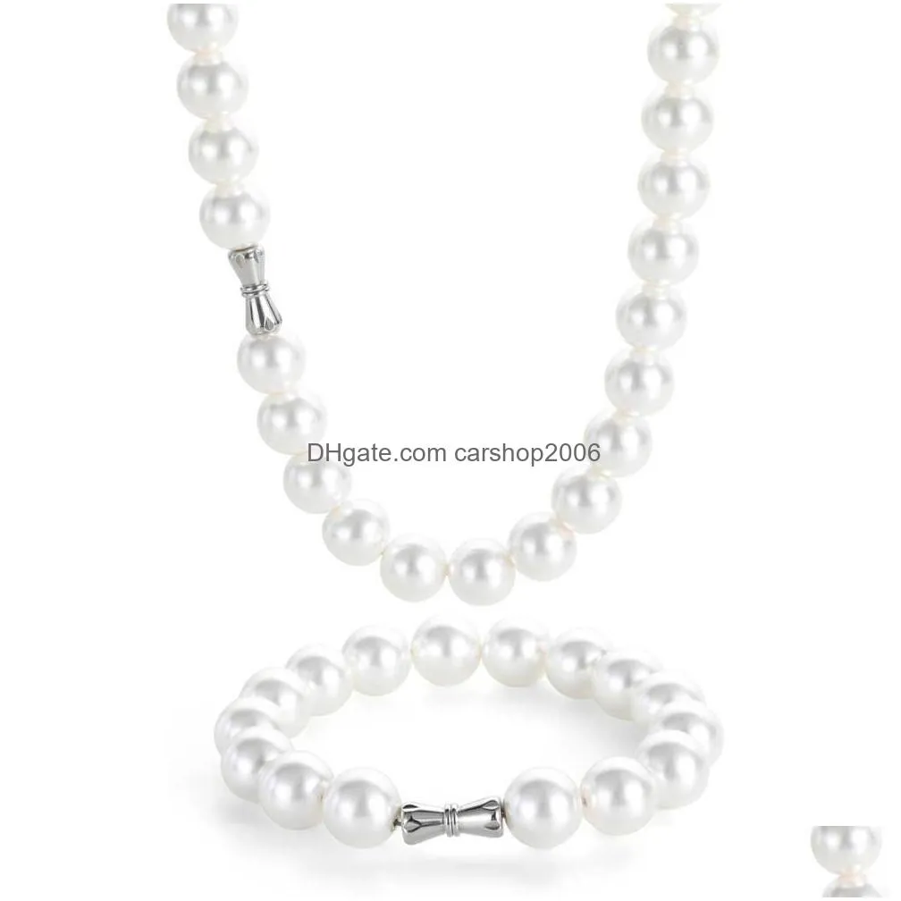 pearl beads necklace for men with chain bracelets 6mm 8mm 10mm 12mm jewelry set for women father boyfriend gift