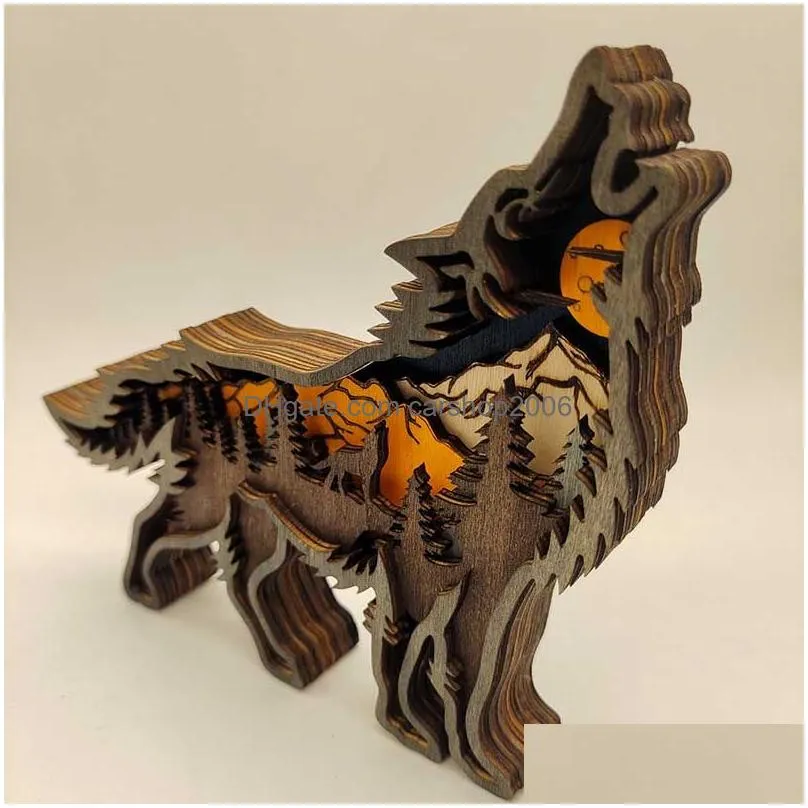 wild wolf craft 3d laser cut wood material home decor gift art crafts forest animal table decoration wolf statues ornaments room