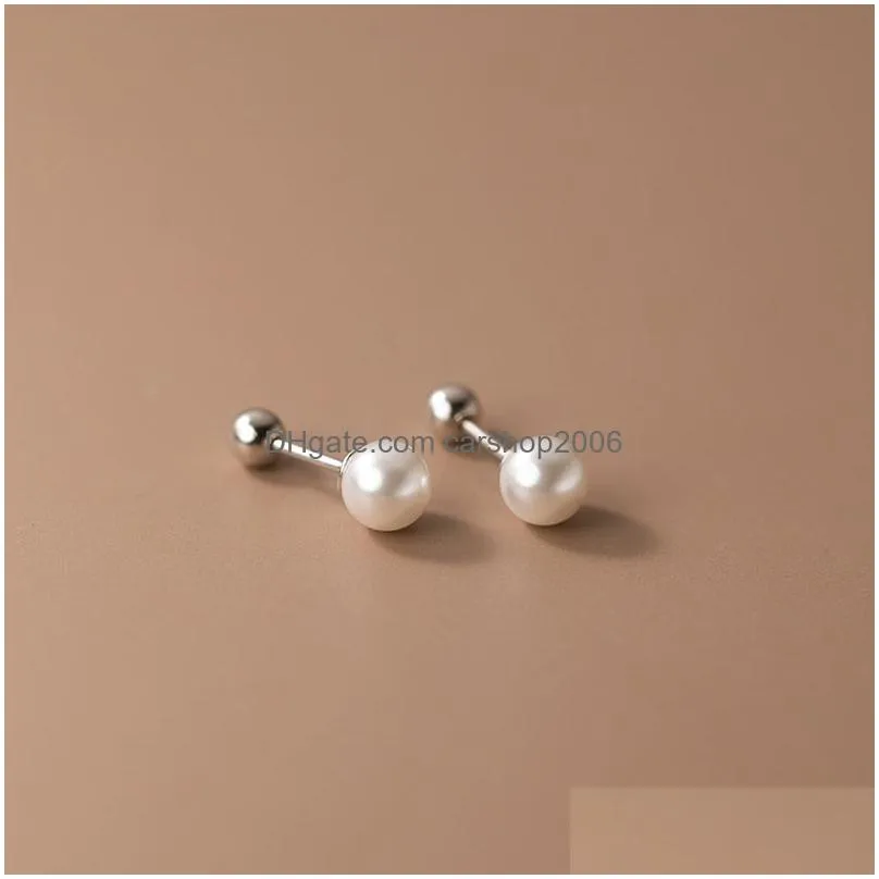 pearl screwback stud earrings stainless steel ear bone nail safe sleeping without pick