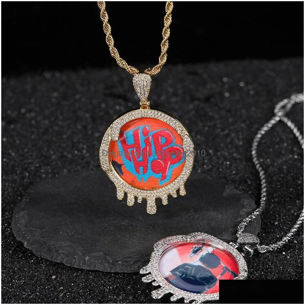 diy hip hop customize waterdrop photo pendant necklace bling zircon diamond gift