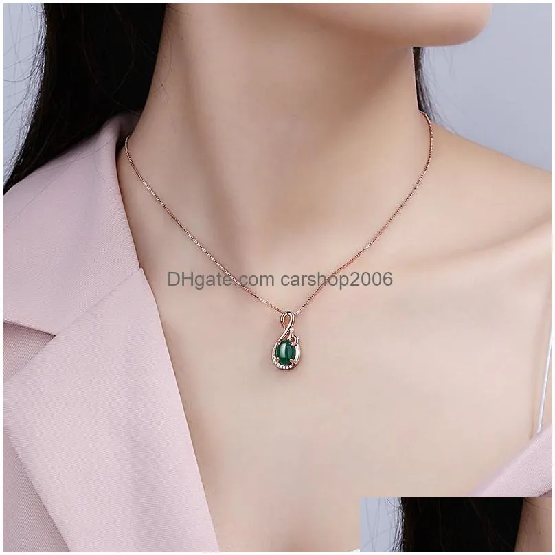 green oval jade pendant necklace s925 silver plated engagement wedding jewelry christmas gift