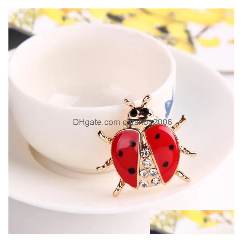 gold crystal ladybird brooch pins enamel insect brooches pin corsage fashion jewelry for men women gift