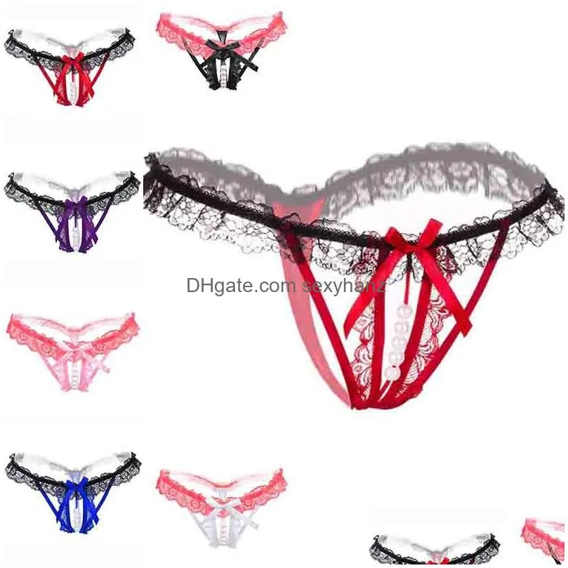 20type sexy lace women panties see through low waist open crotch underwear briefs bowknot pearl lingerie thong g string t back woman