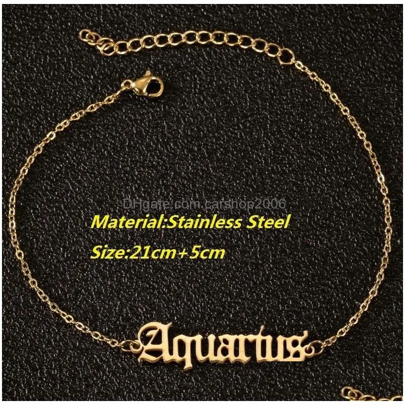 12 constell stainless steel anklets chain letter zodiac sign foot bracelet anklet for women summer fashion jewelry