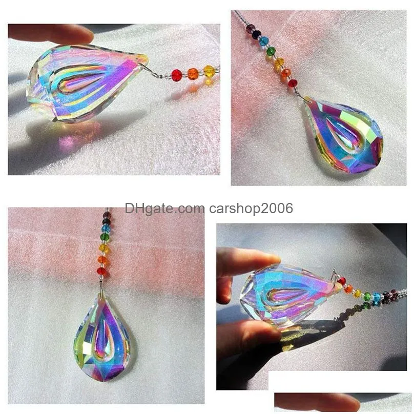 colorful rainbow water drop shell shape ornament pendant home decor gift window wall hanging crystals chakra garden