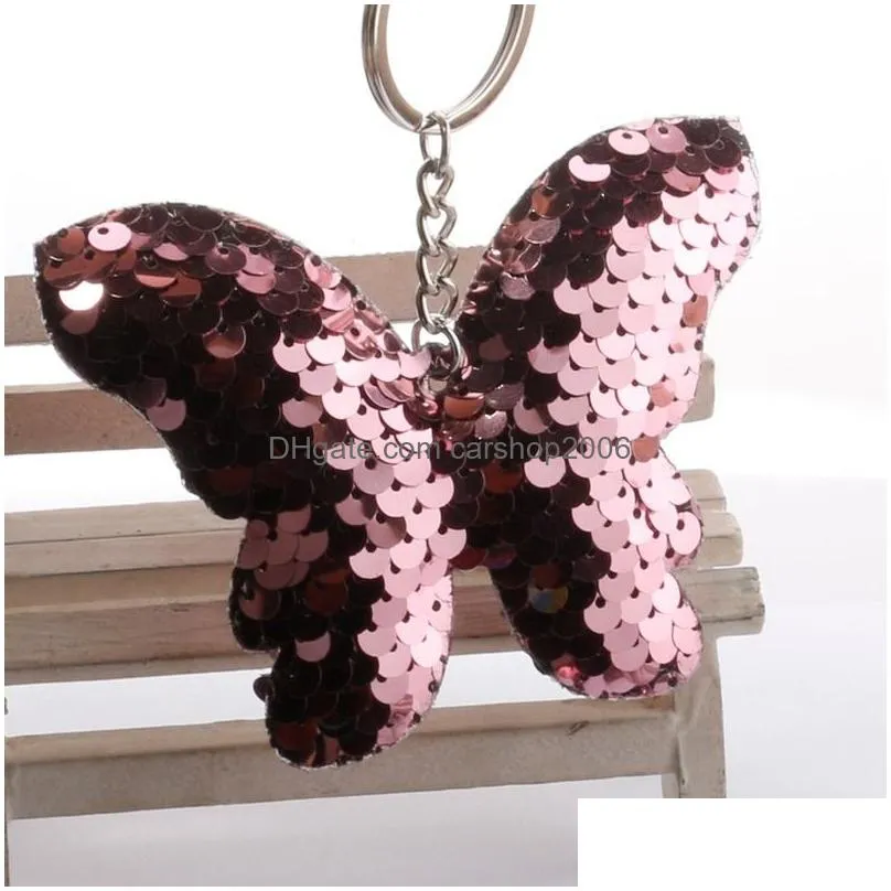 paillette sequin butterfly key rings animal pendant keychain holder bag hangs fashion jewelry