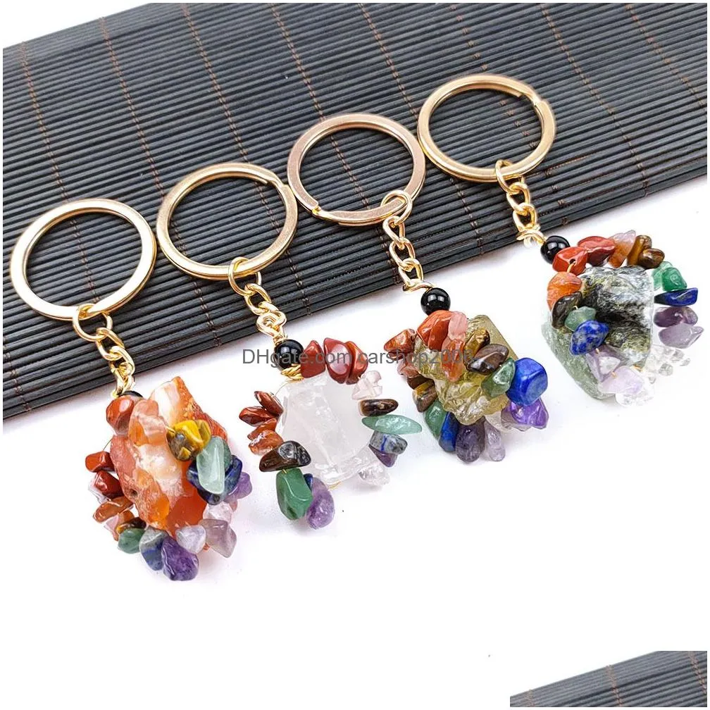 folk crafts gemstone natural stone key ring quartz rough raw amethyst tiger eye crystal keychain agate ore meditation pendant hangbag hangs fashion