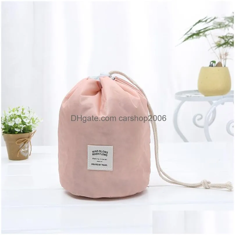 waterproof bucket shape storage bags polyster travel makeup cosmetic bag wash organizer drawstring bag