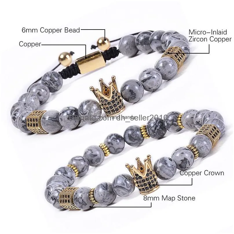 natural map stone crown bracelet copper microinlaid zircon diamond bracelets braided cuff women men fashion jewelry will and sandy