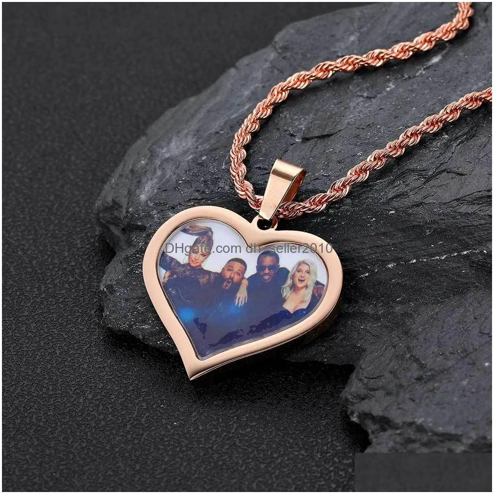 custom heart shape charm memorial photo pendant necklace stainless steel jewelry