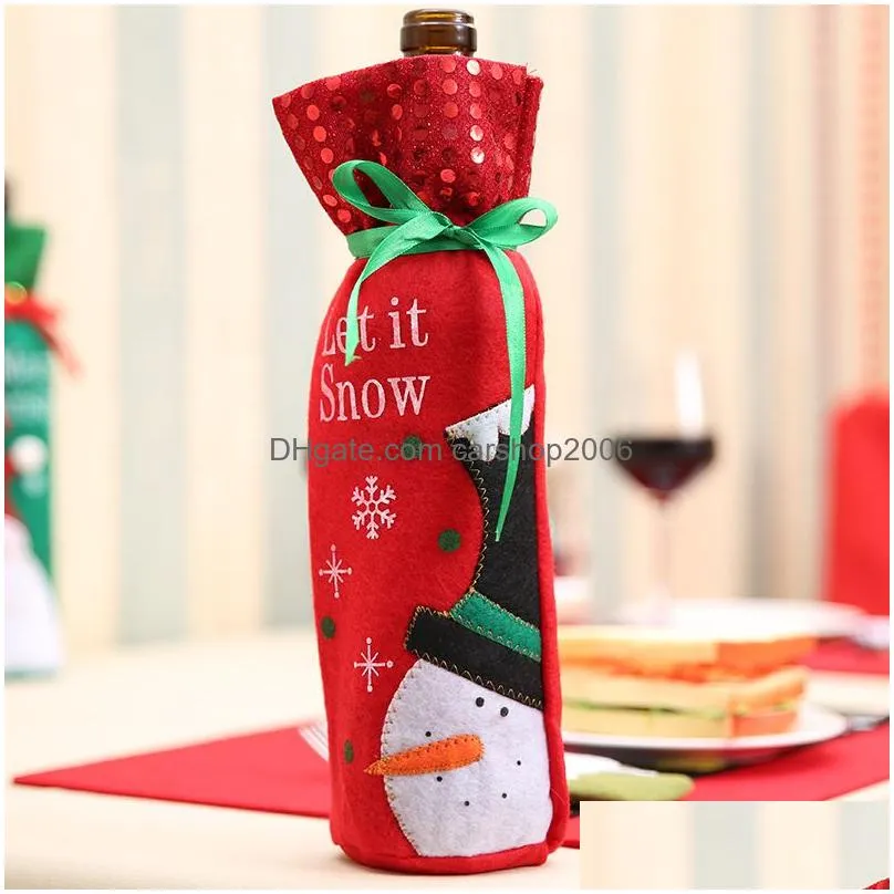 shiney paillette christams wine bottle cover santa snowman bottle case gift bags christmas decorations home decor