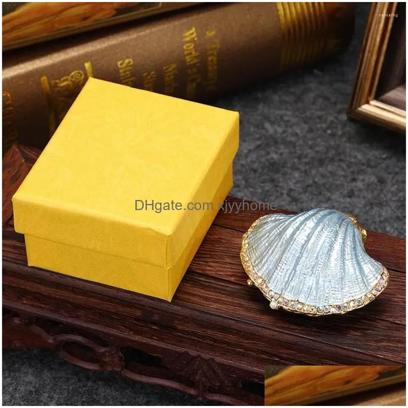 storage bottles 1pc pearl shell hinged jewelry box wedding ring holder vintage mussel seashell figurine trinket case creative gift